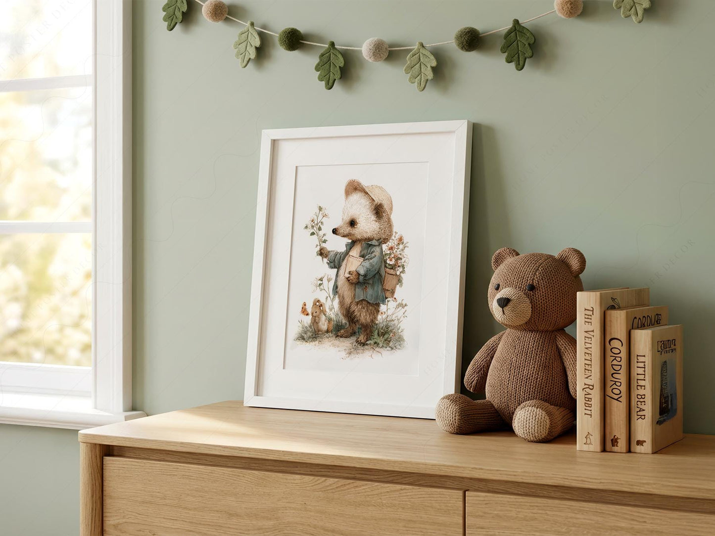 Whimsical Hedgehog Garden Print – Vintage Nursery Wall – playful nursery poster print