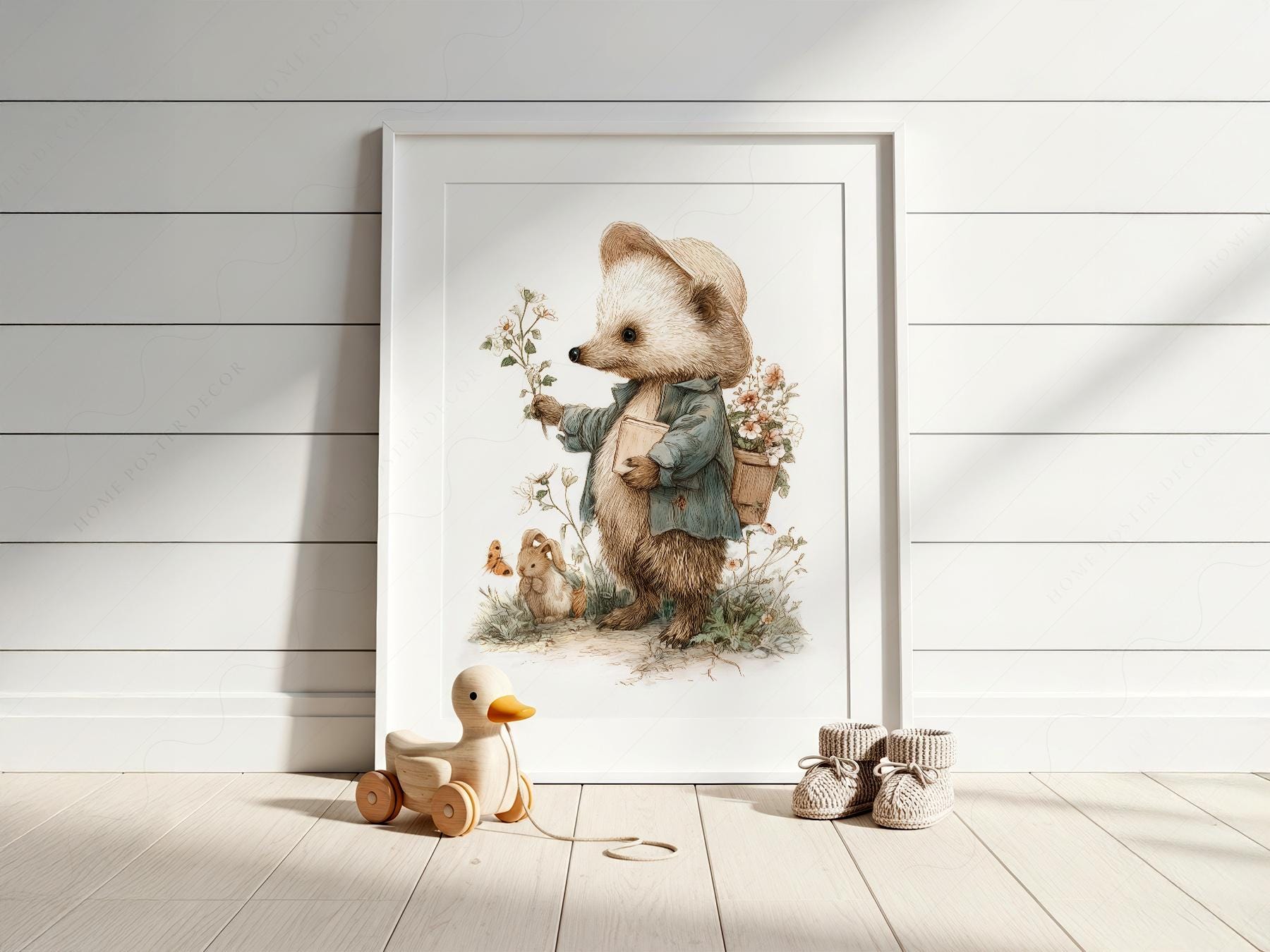 Whimsical Hedgehog Garden Print – Vintage Nursery Wall – art print for baby shower gift