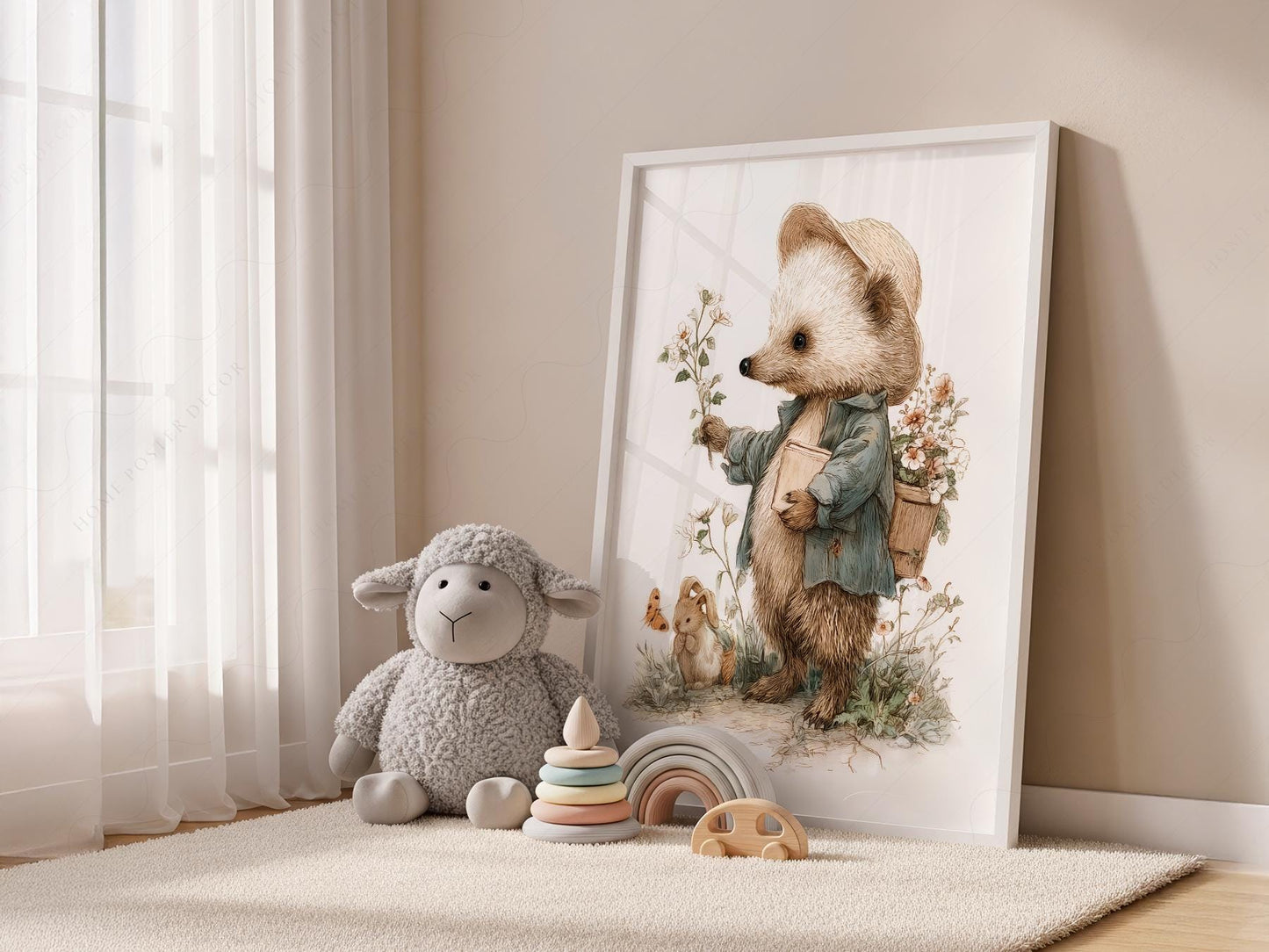 Whimsical Hedgehog Garden Print – Vintage Nursery Wall – children's illustration print