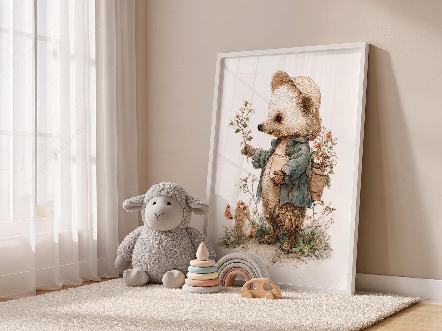 Whimsical Hedgehog Garden Print – Vintage Nursery Wall – children's illustration print