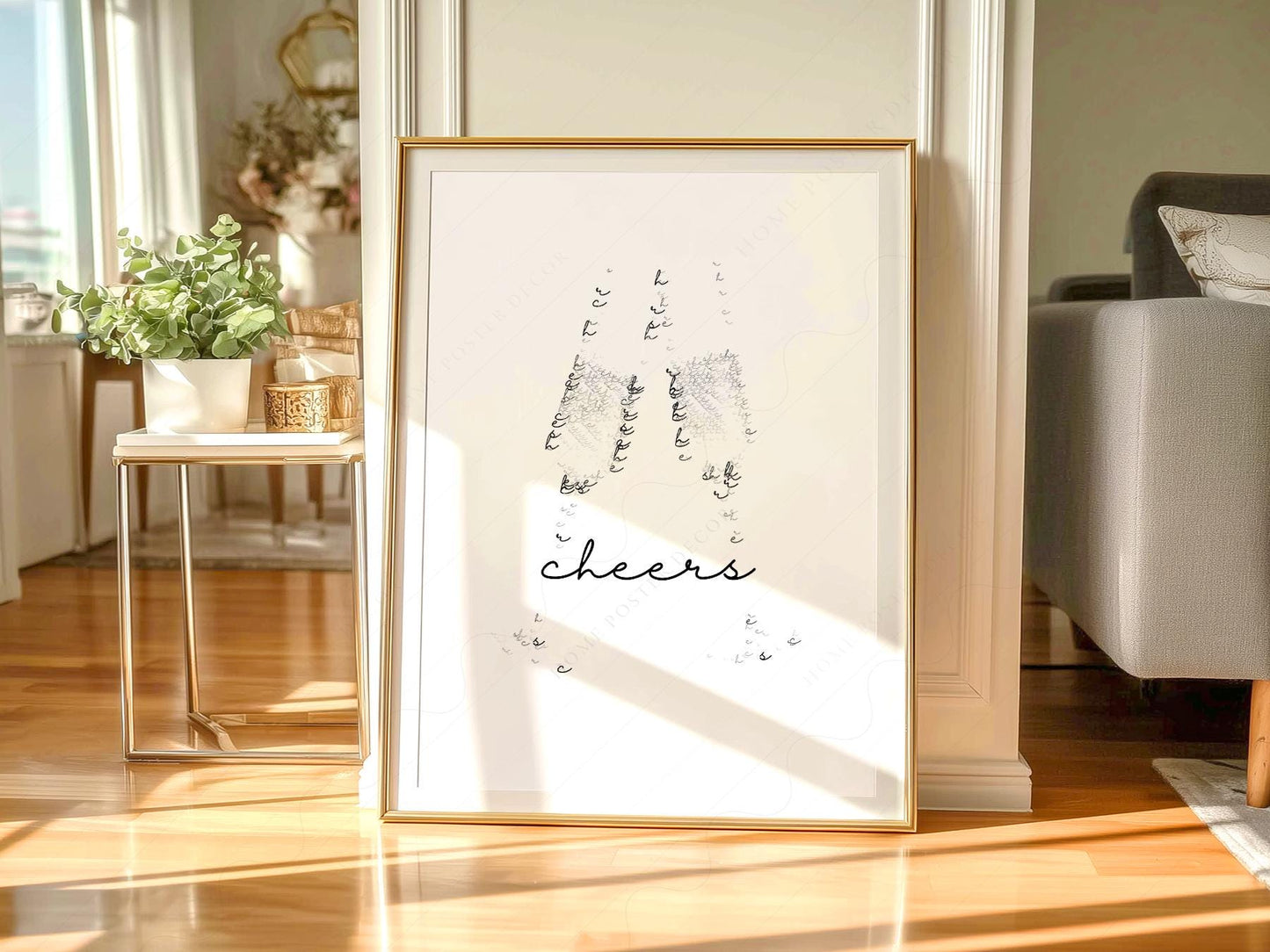 Cheers Champagne Typography Print – Minimalist Bar – gallery wall art poster