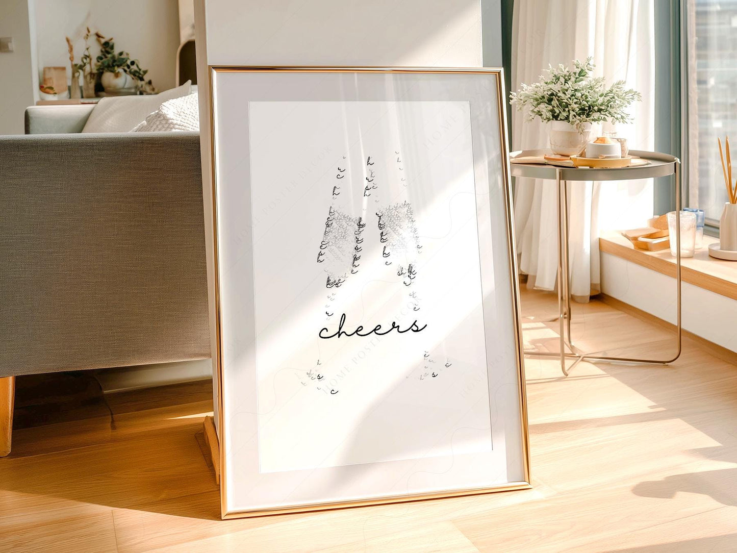 Cheers Champagne Typography Print – Minimalist Bar – classic art print reproduction