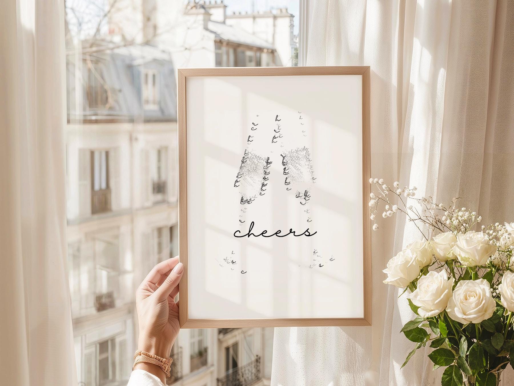 Cheers Champagne Typography Print – Minimalist Bar – high quality art print