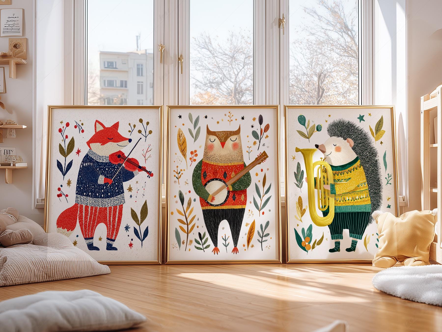 Woodland Animal Musician Print Set of 3 – Whimsical – whimsical kids room decor