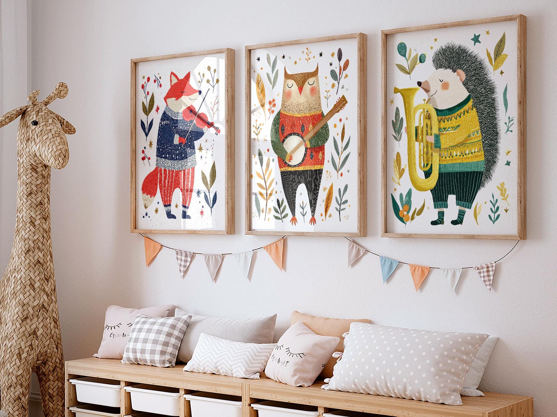 Woodland Animal Musician Print Set of 3 – Whimsical – art print for baby shower gift