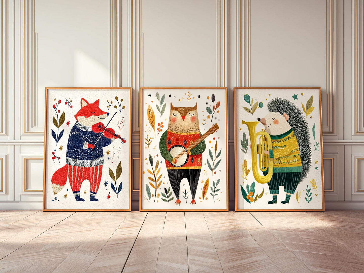 Woodland Animal Musician Print Set of 3 – Whimsical – children's illustration print