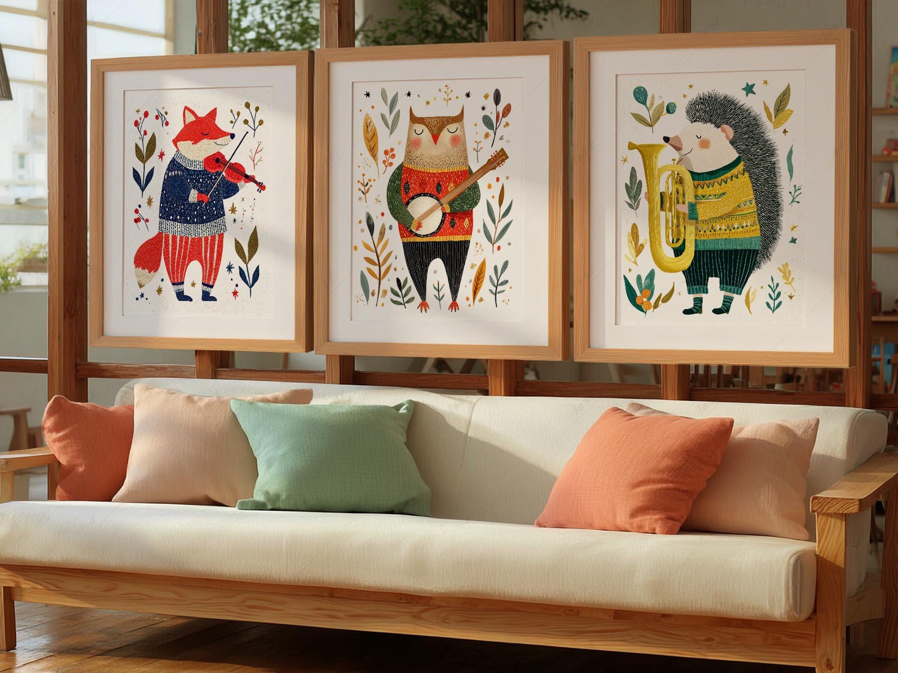 Woodland Animal Musician Print Set of 3 – Whimsical – sweet nursery wall decor