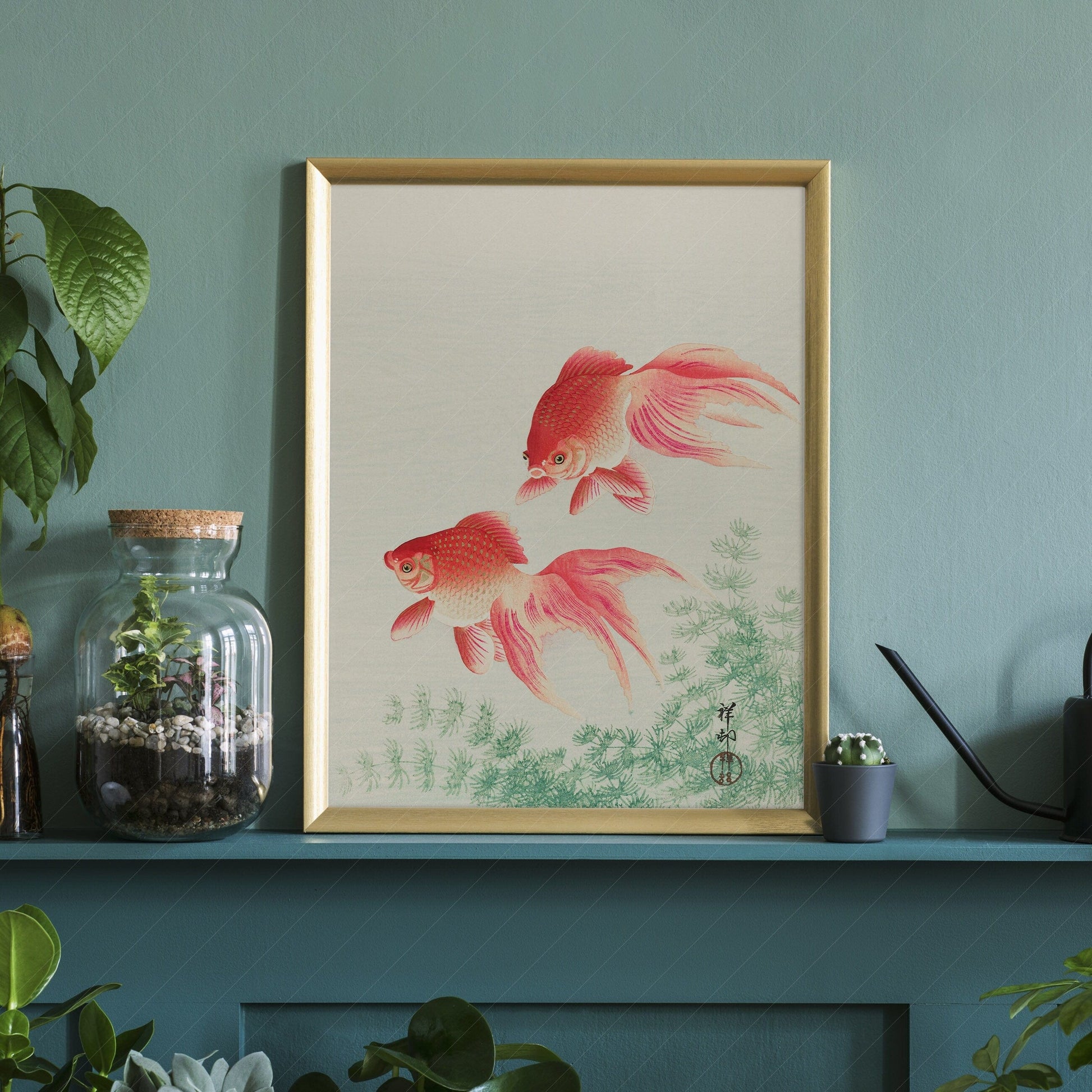 Home Poster Decor Japanese Wall Art, Vintage Poster, Retro Art, Japanese Fish, Goldfish Art, Watercolor Fish, Japan Painting, High Quality Archival Paper