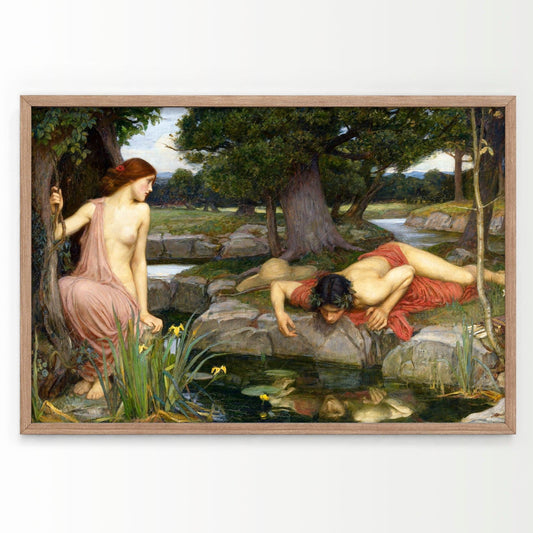 Home Poster Decor Single John William Waterhouse, Echo and Narcissus, Art Reproduction, Fine Art, Antique Print, Women with Flowers, Wedding Gift  72-4