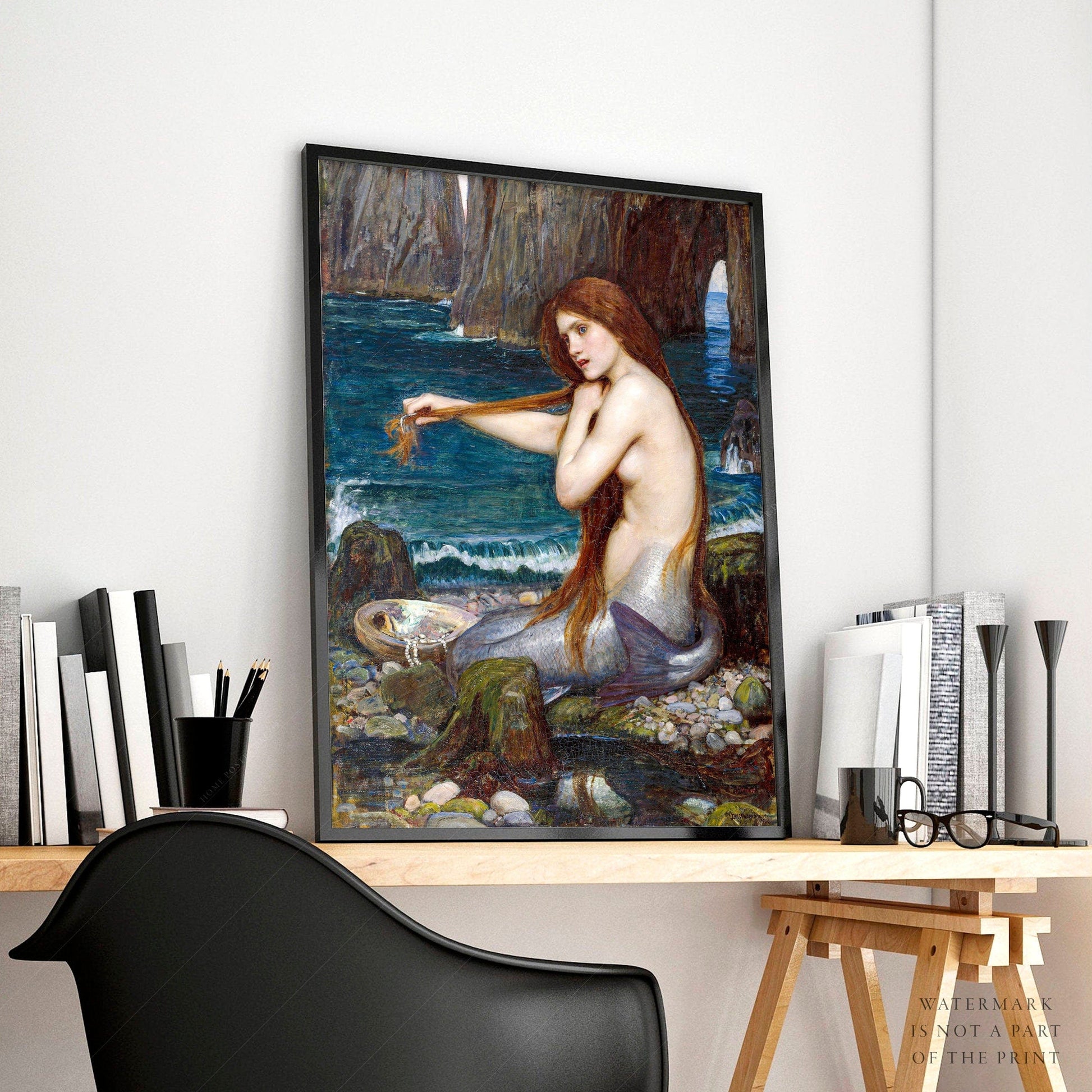 Home Poster Decor Single John William Waterhouse, Mermaid Figure, Wedding Gift, Oil Painting, Art Reproduction, Fine Art, Antique Print, English painter 72-2