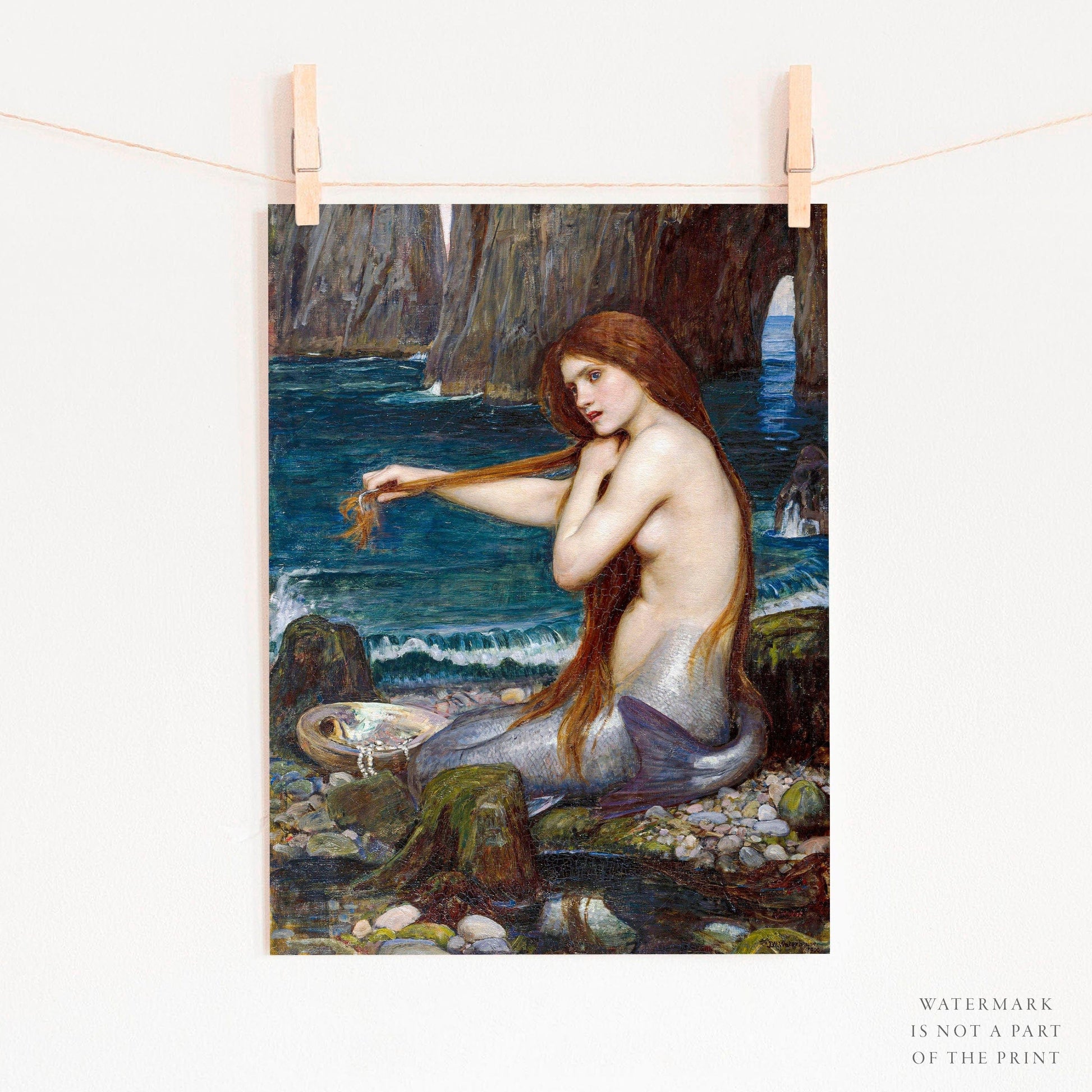 Home Poster Decor Single John William Waterhouse, Mermaid Figure, Wedding Gift, Oil Painting, Art Reproduction, Fine Art, Antique Print, English painter 72-2