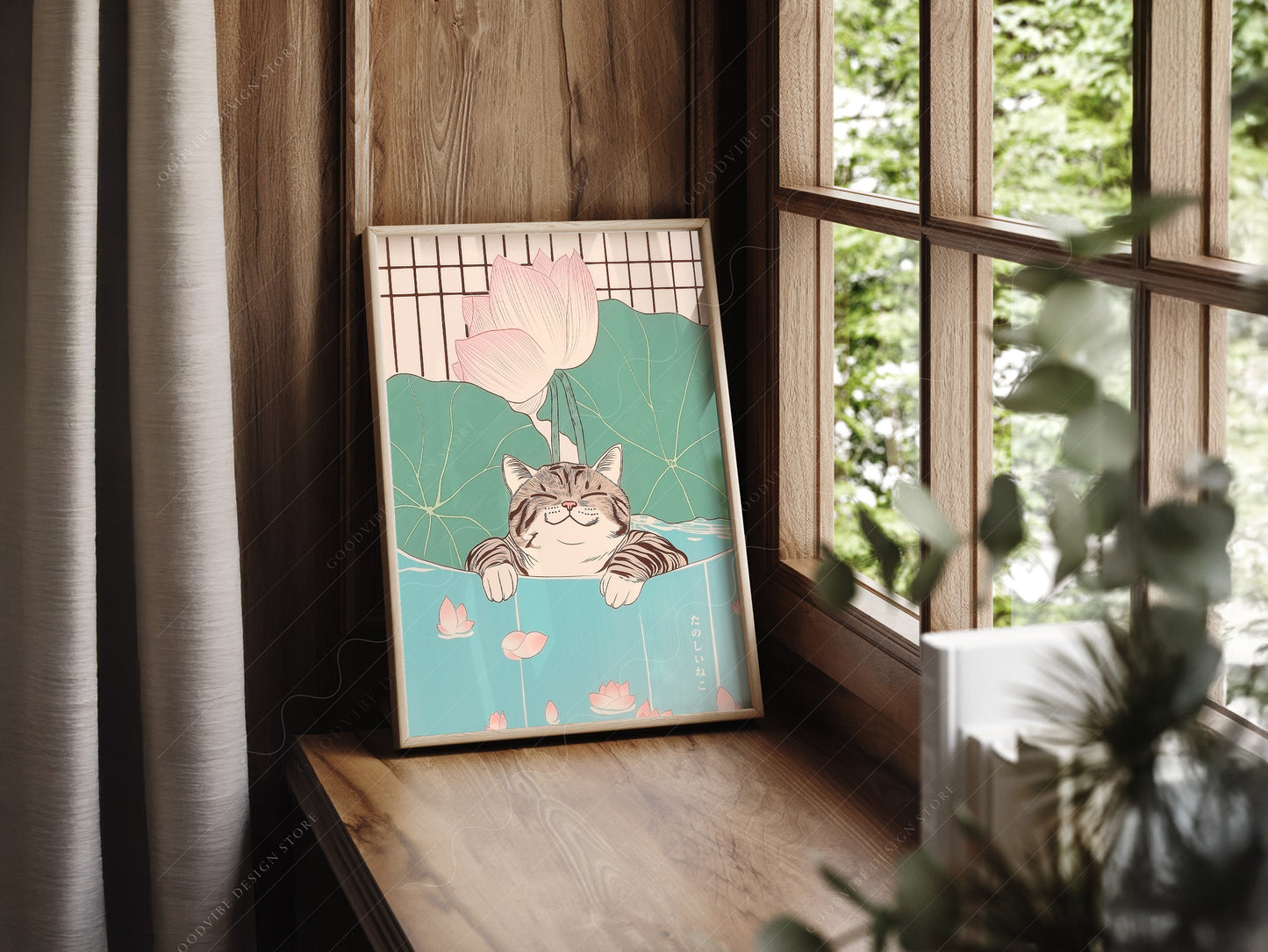 Japanese Cat Print, Minimalist Zen Wall Art