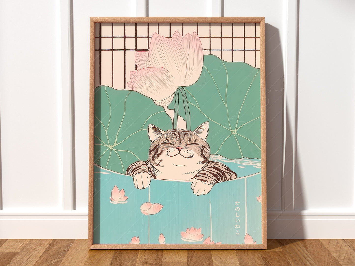 Japanese Cat Print, Minimalist Zen Wall Art
