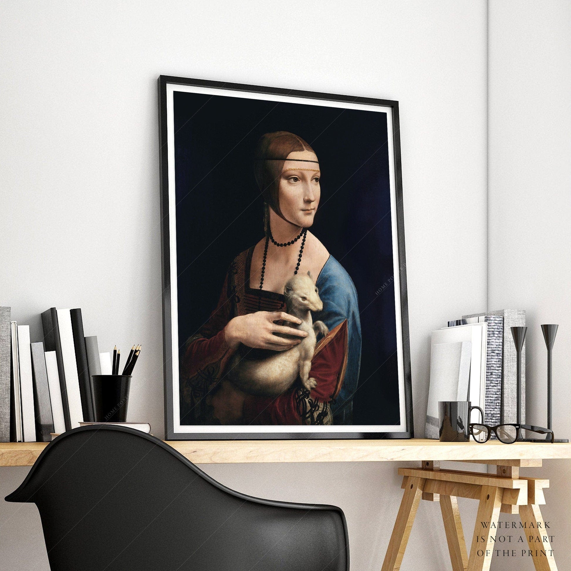 Home Poster Decor Single Leonardo da Vinci, Lady with Ermine, Renaissance Painting, Famous Art, Christmas Decor, Gift Idea, Da Vinci Wall Art, Museum Quality Print