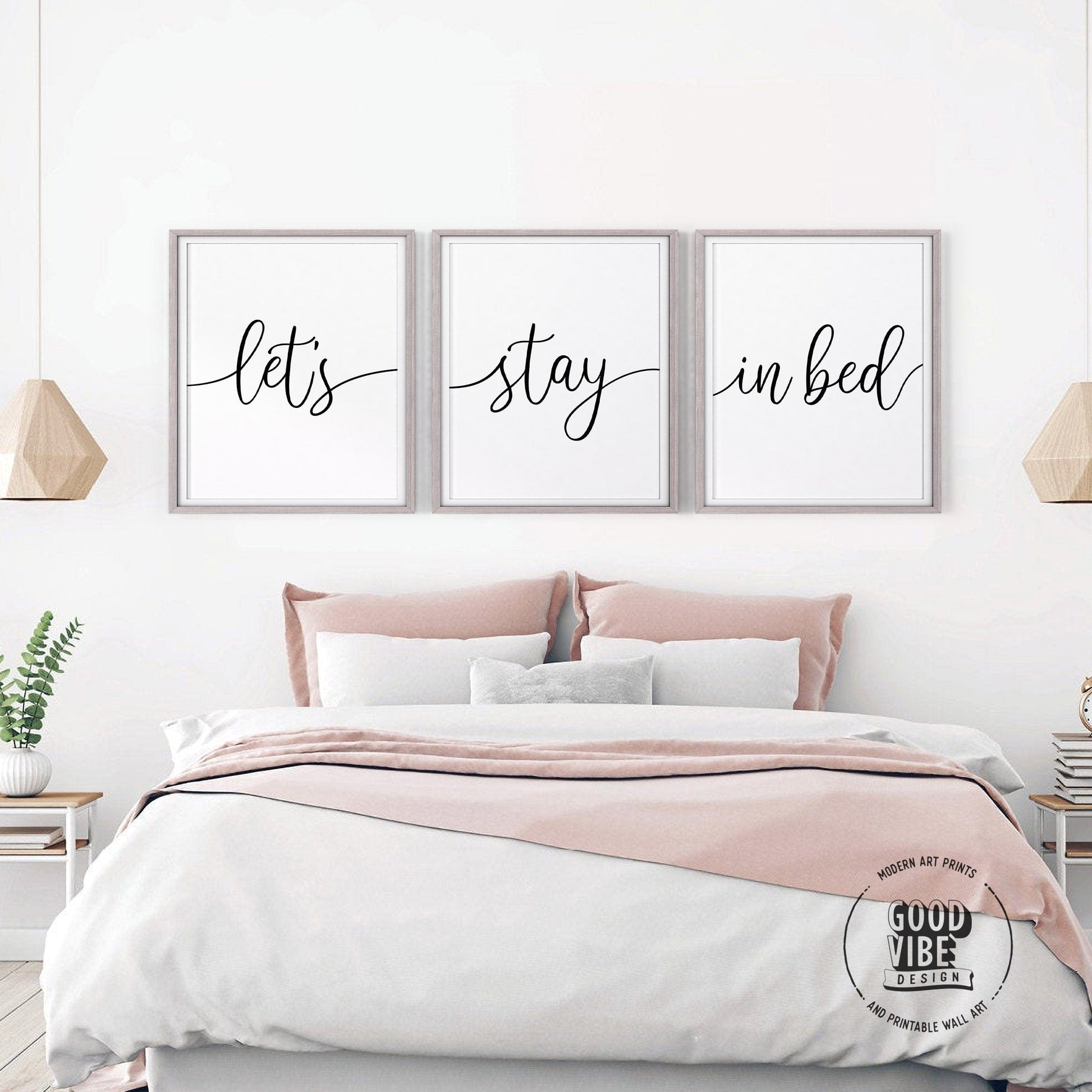 Home Poster Decor Set of 3 Lets Stay in Bed, Bedroom Wall Decor, 3 Piece Art, Above Bed Set, Gift for Couple, Gift for him her, Minimal Decor, Family Quote Print