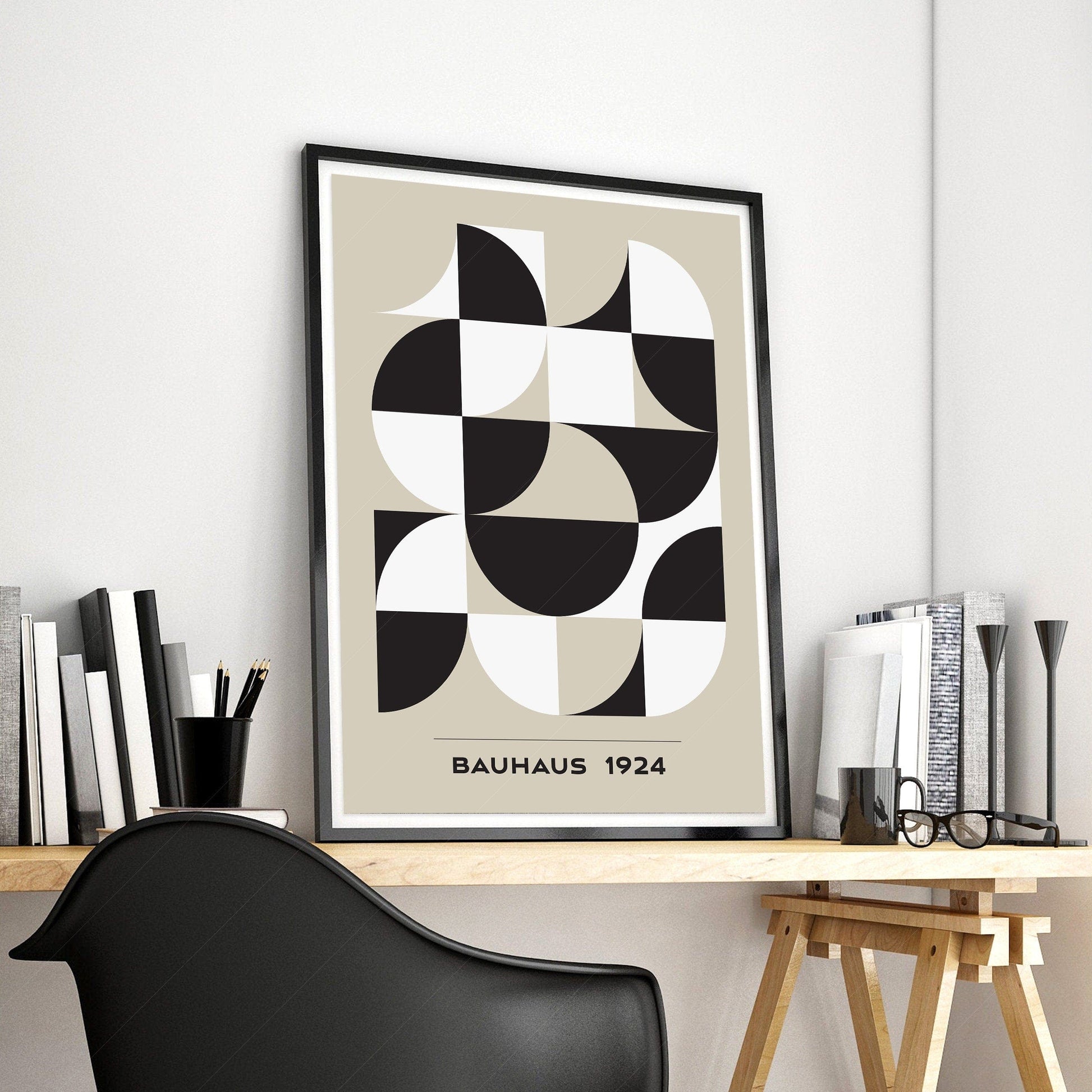 Home Poster Decor Single Mid Century Modern Wall Art, Neutral Abstract, Geometric Print, Black White Beige, Minimal Art, Bauhaus Poster, Modern Art Print