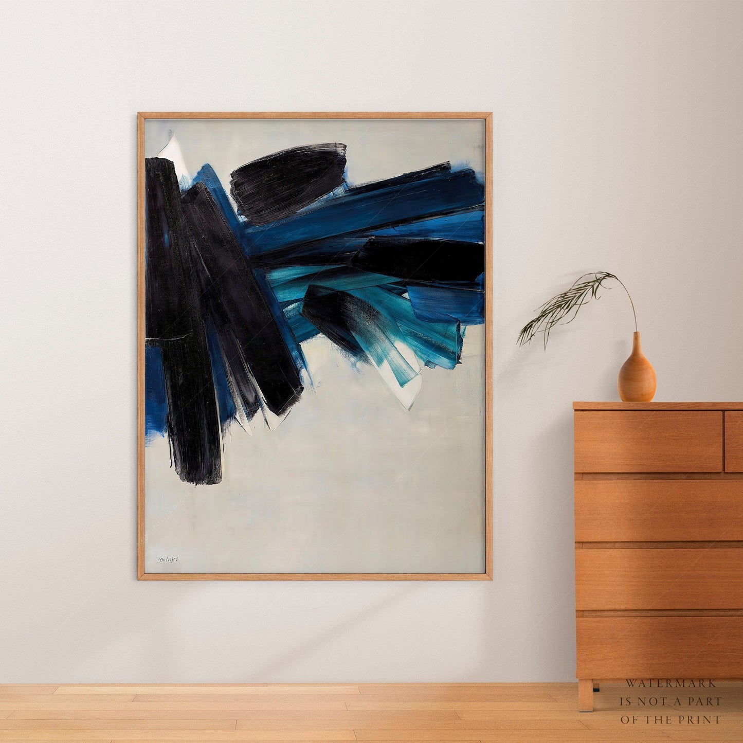 Home Poster Decor Single Minimalist Wall Art, Modern Poster, Blue Brush, Stroke Art, Painting Stripes, Abstract Art, Contemporary, Pierre Soulages, Modern Gallery