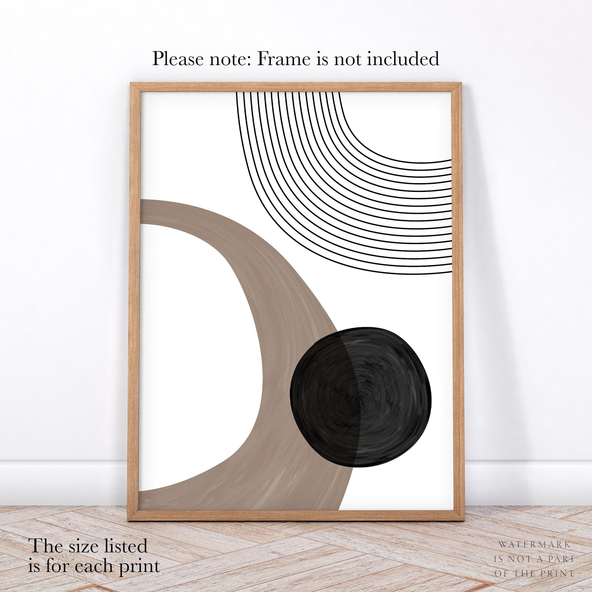 Home Poster Decor Modern 3 Piece, Neutral Wall Prints, Monochrome Minimalist, Gallery Wall, Abstract Hand Painted, Circles Shapes, Beige Black Lines 7