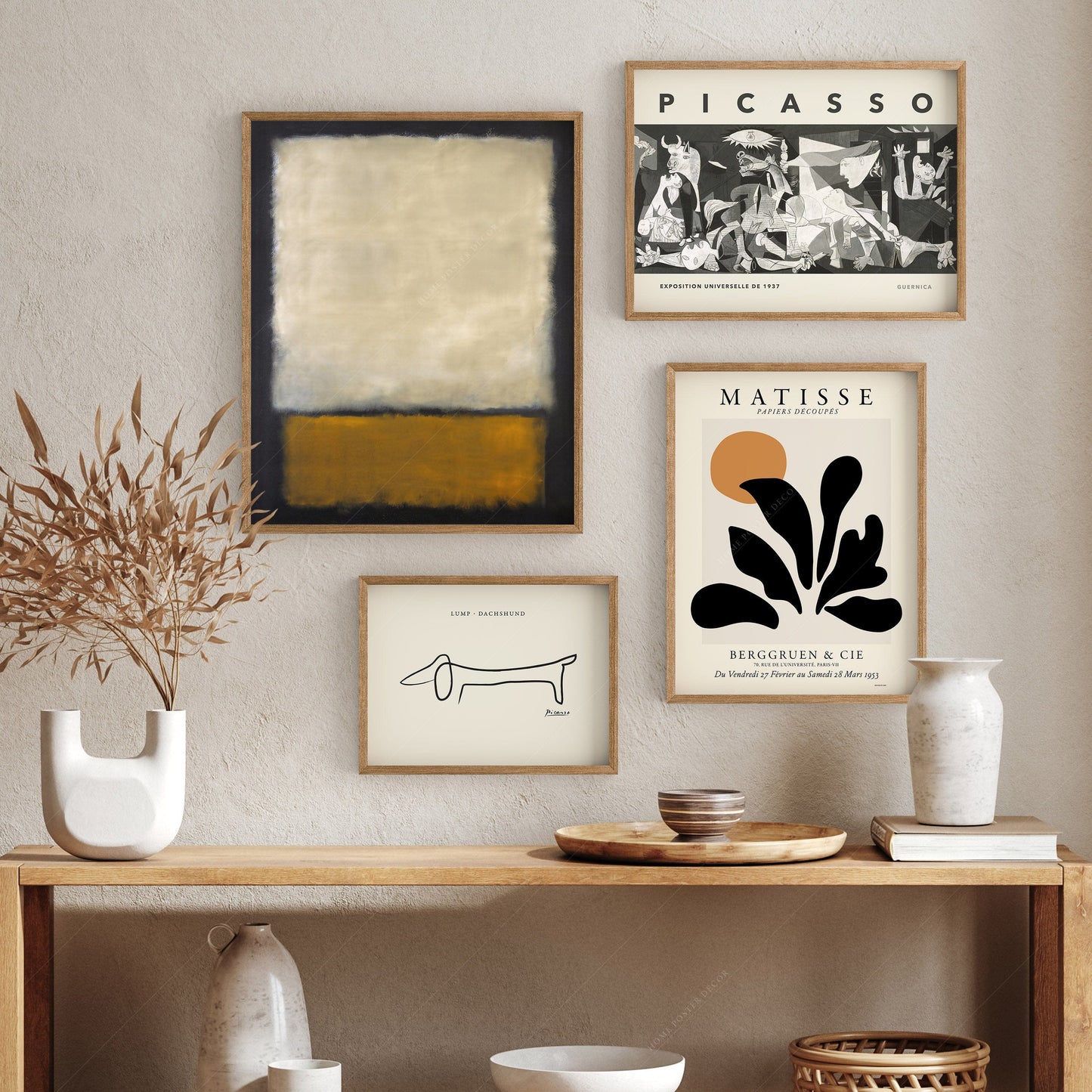 Henri Matisse Gallery Wall Set Modern Gallery Wall, Famous Artists, Set of 4 High quality Prints, Picasso Guernica and Lump, Matisse Coral, Rothko Untitled