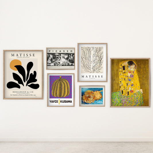 Home Poster Decor Gallery Wall Set Modern Gallery Wall, Set of 6 Prints, Matisse, Picasso, Van Gogh, Klimt, Kusama