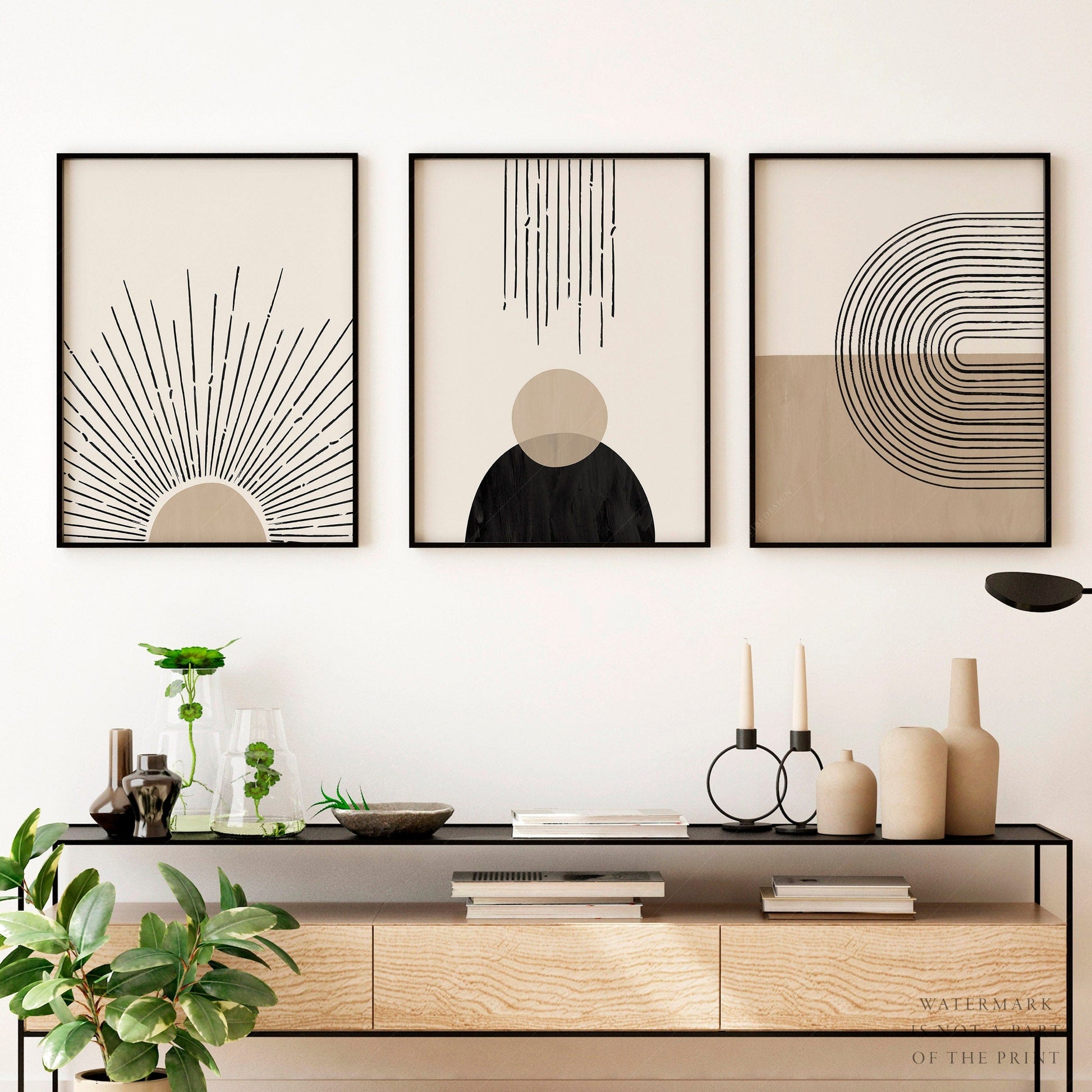 Home Poster Decor Set of 3 Neutral Wall Art, Boho 3 Piece, Beige Earth Colors, Abstract Line Art, Minimal Gallery, Bedroom Wall Art, Black Beige, Dining Room Set  16