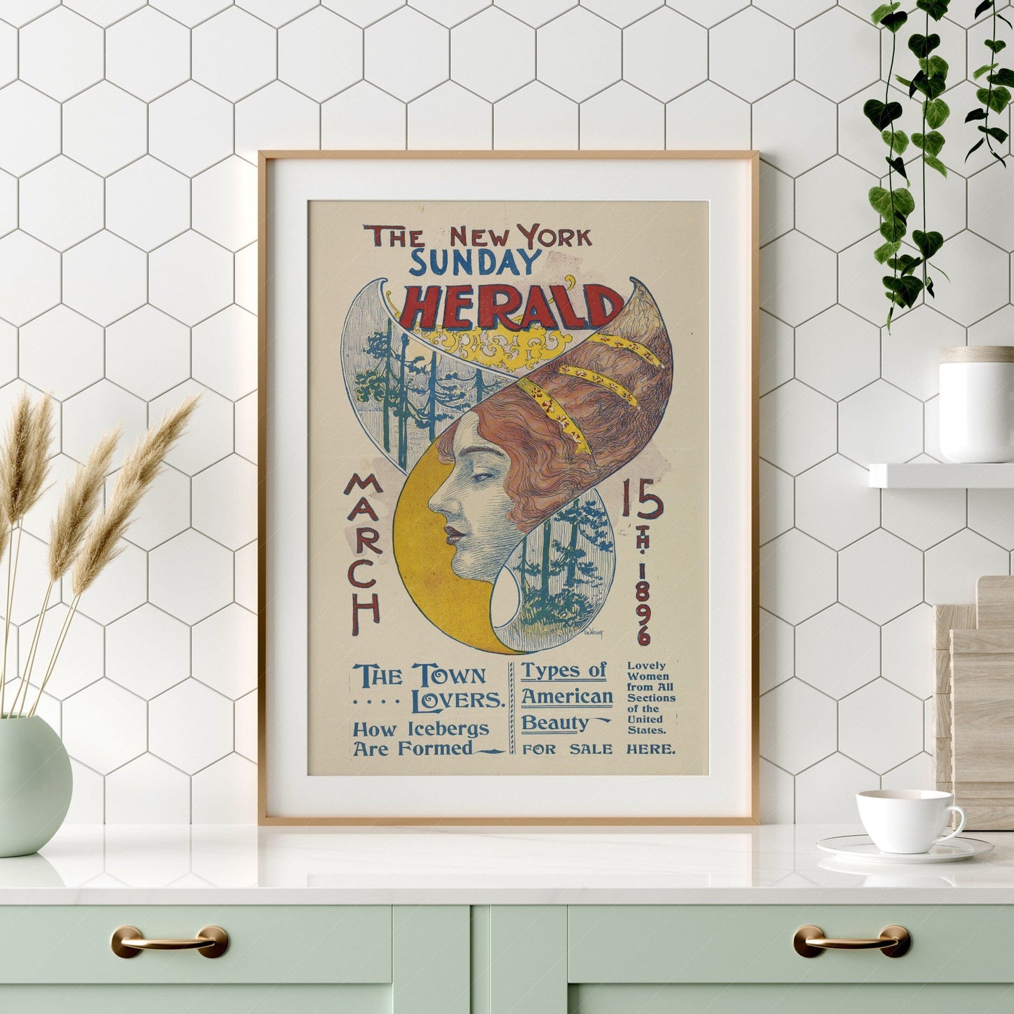 Home Poster Decor NYC Sunday Herald poster, Vintage posters, New York City Vintage, Fashion Poster, Newspaper poster, Antique posters, Women Retro Magazine 2