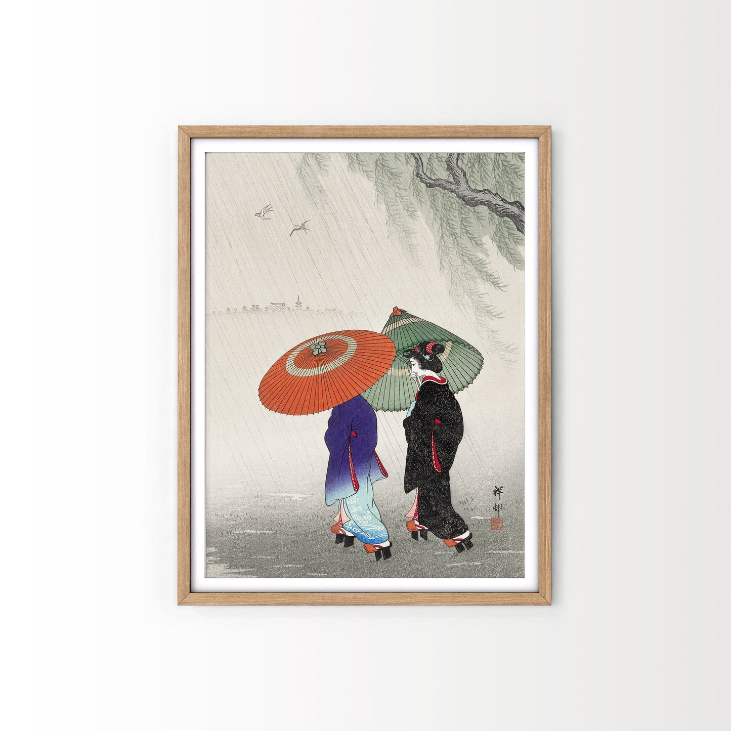 Home Poster Decor Ohara Koson Poster, Japanese Wall Art, Vintage Poster, Retro Art, Two Woman in the rain, HIGH Quality Archival Paper, Large Sizes