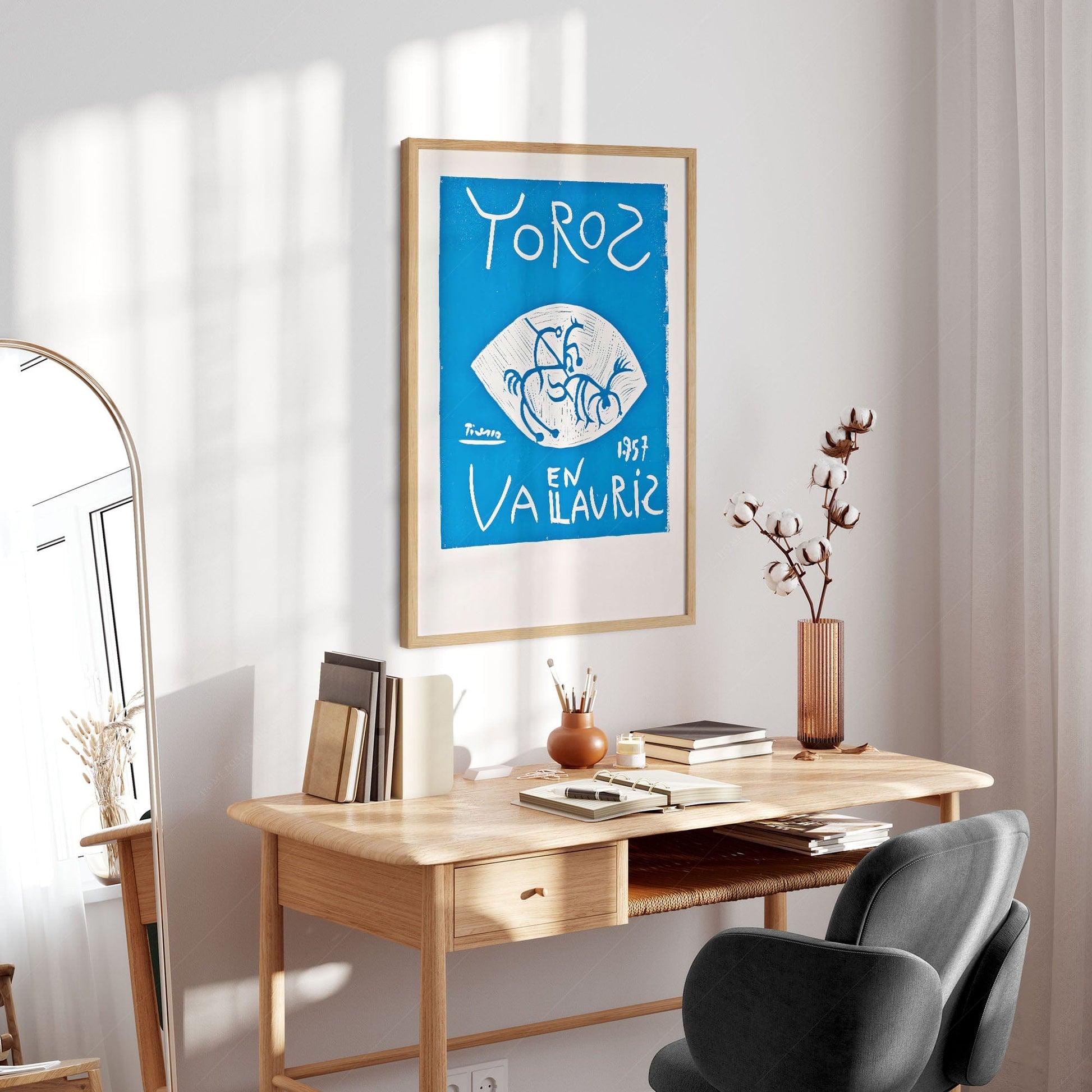 Home Poster Decor Single Pablo Picasso Home Decor, Museum Quality Prints, Toros en Vallauris, Linocut in blue