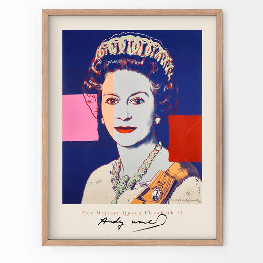 Andy Warhol Single Queen Elizabeth II, Andy Warhol Poster, Pop Art, Famous Portrait, British Royal Family, Modern Print, Museum Print, Dark Blue, Red Pink Art