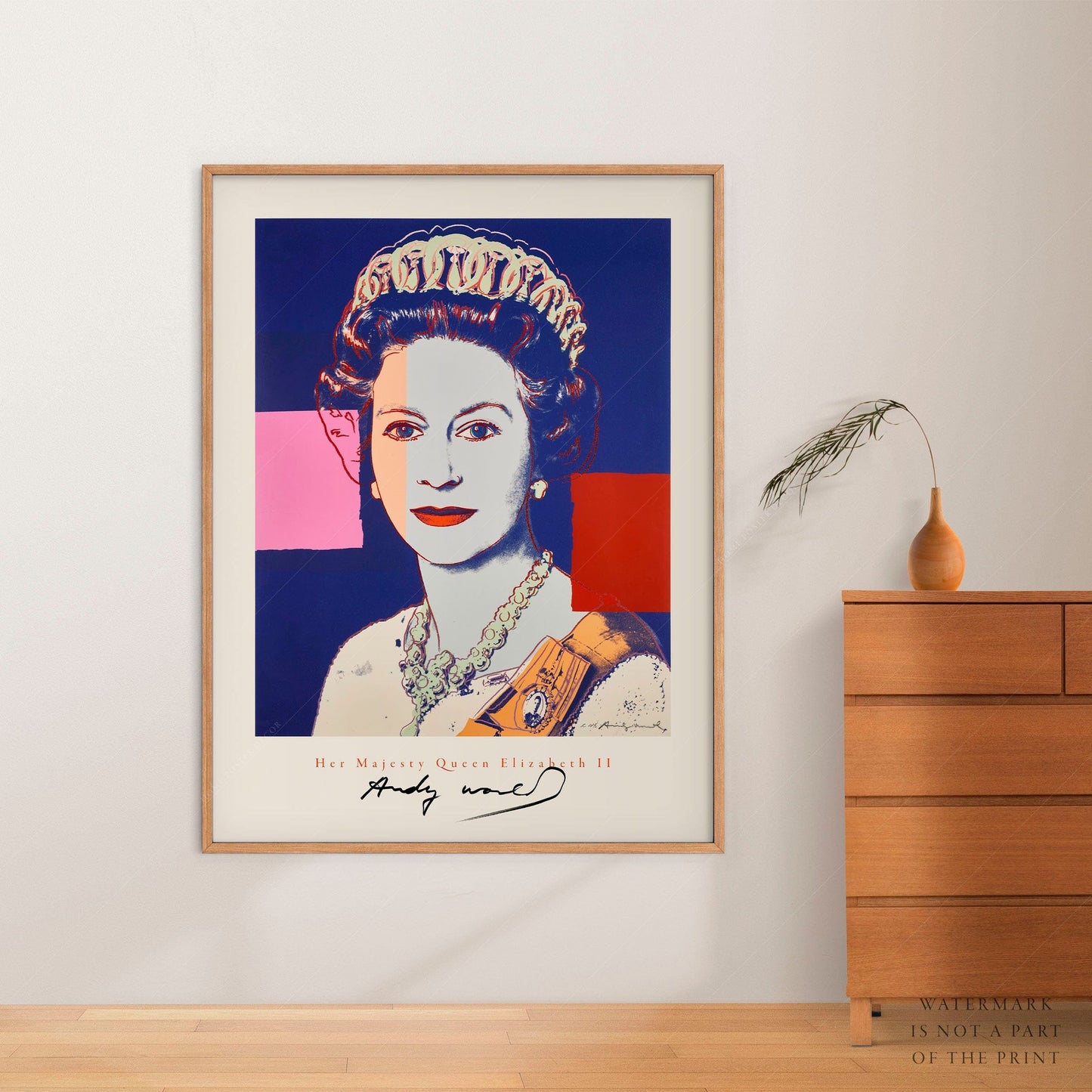 Andy Warhol Single Queen Elizabeth II, Andy Warhol Poster, Pop Art, Famous Portrait, British Royal Family, Modern Print, Museum Print, Dark Blue, Red Pink Art