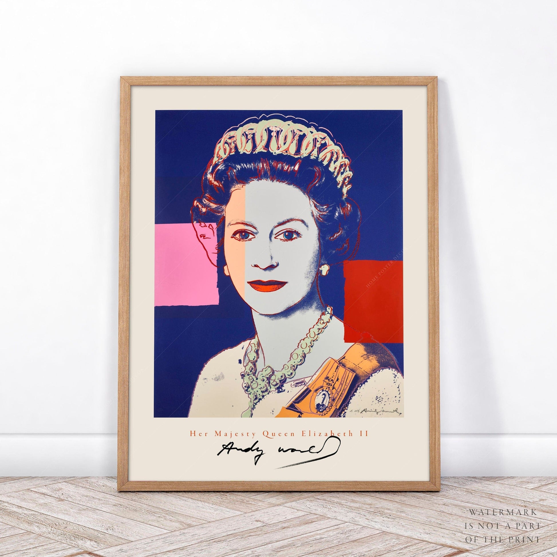 Andy Warhol Single Queen Elizabeth II, Andy Warhol Poster, Pop Art, Famous Portrait, British Royal Family, Modern Print, Museum Print, Dark Blue, Red Pink Art