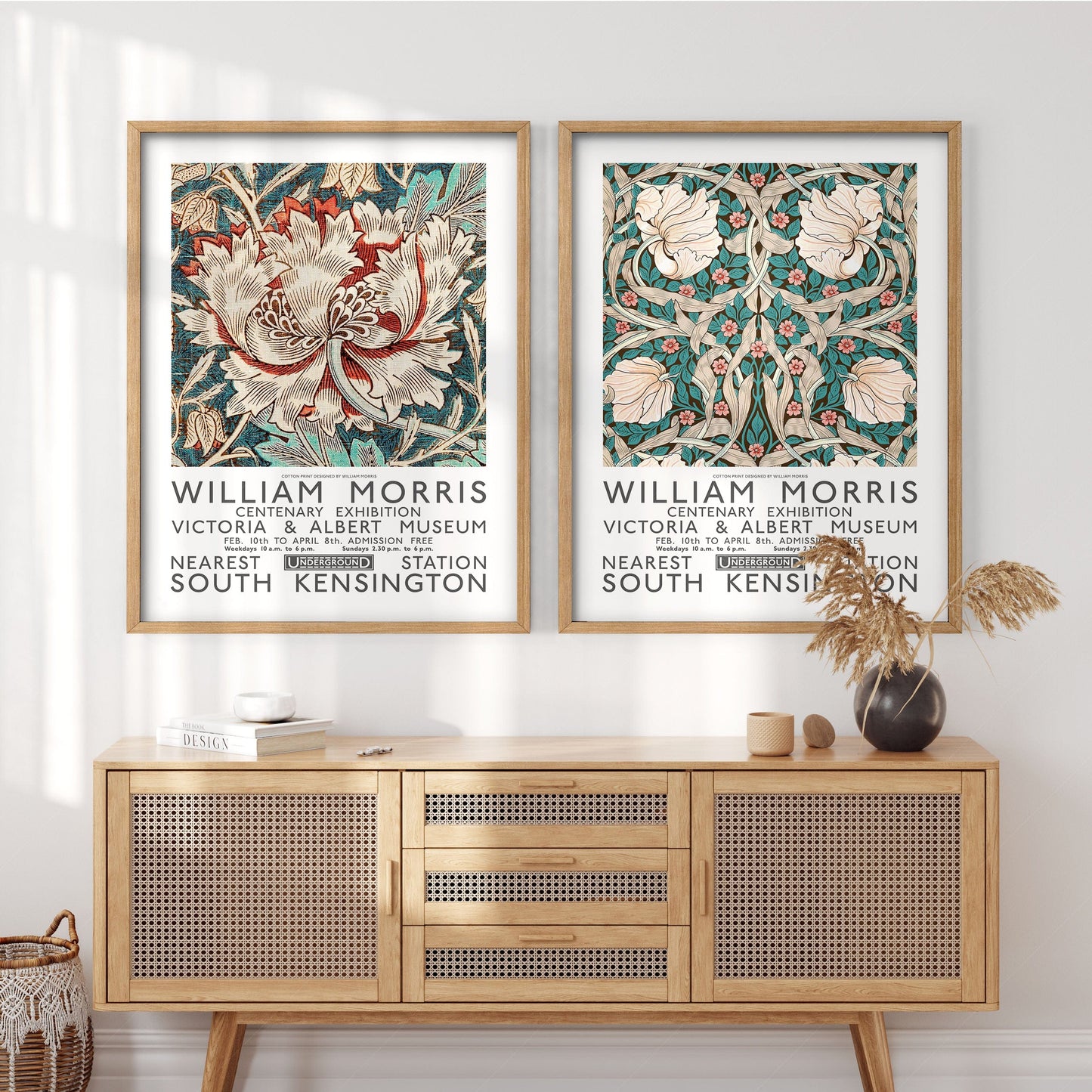 Home Poster Decor Set of 2 Set of 2 Prints, William Morris, Honeysuckle and Pimpernel, Bedroom Wall Art, Exhibition Poster