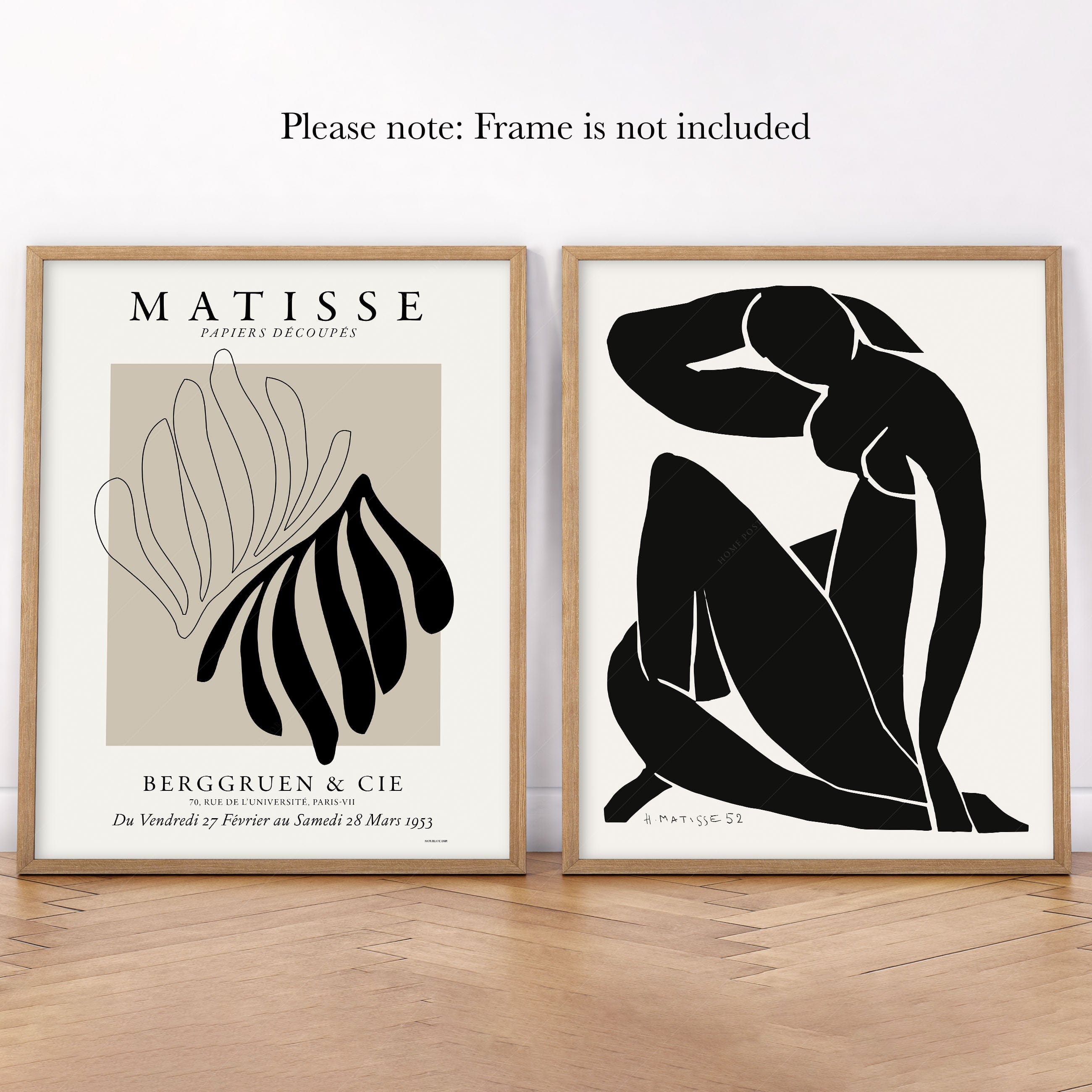 Set of 2 Wall Art, Matisse Prints, Cut outs and Nude blue in black 