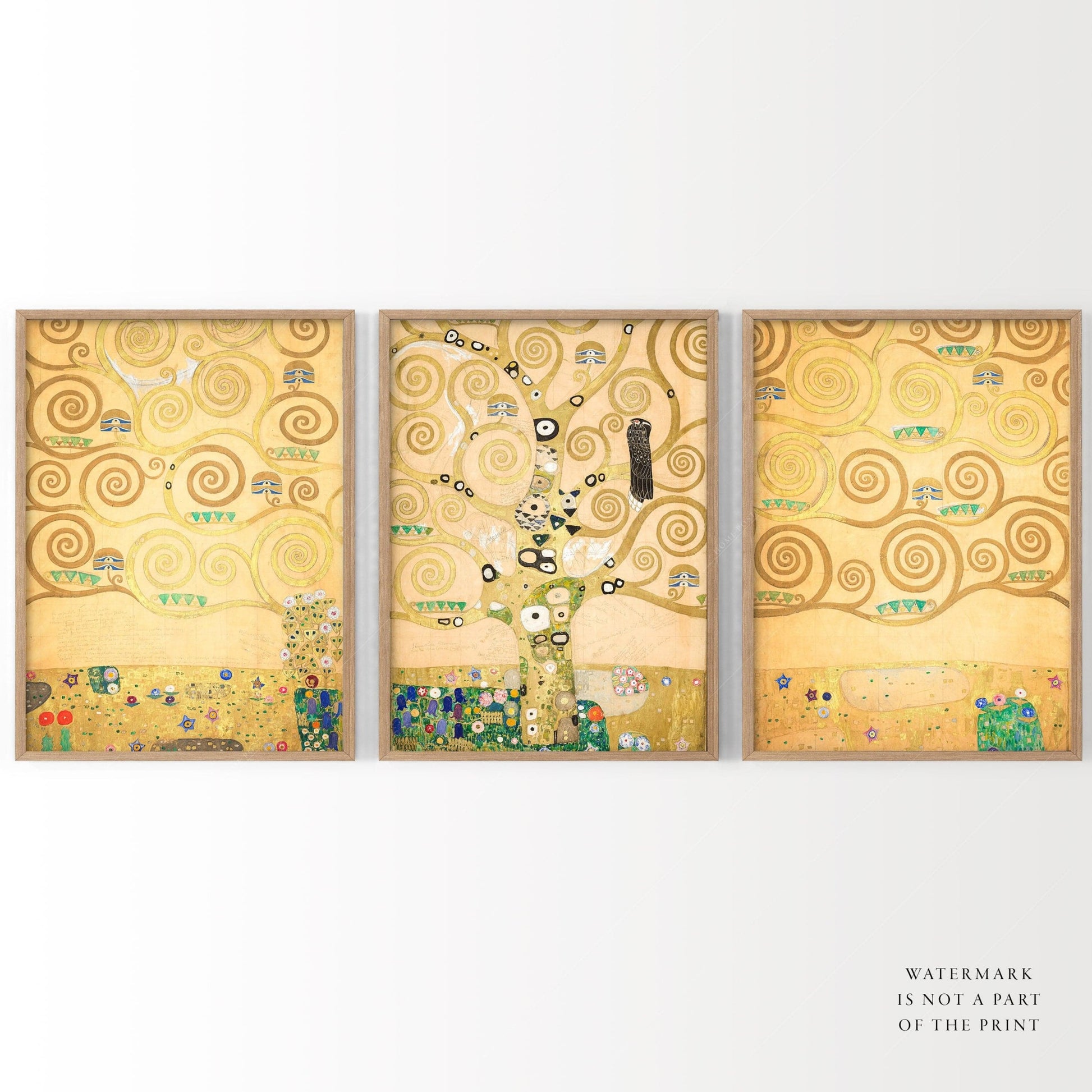 Home Poster Decor Single Set of 3 Gustav Klimt Posters - Klimt Garden, Lovers, and Tree