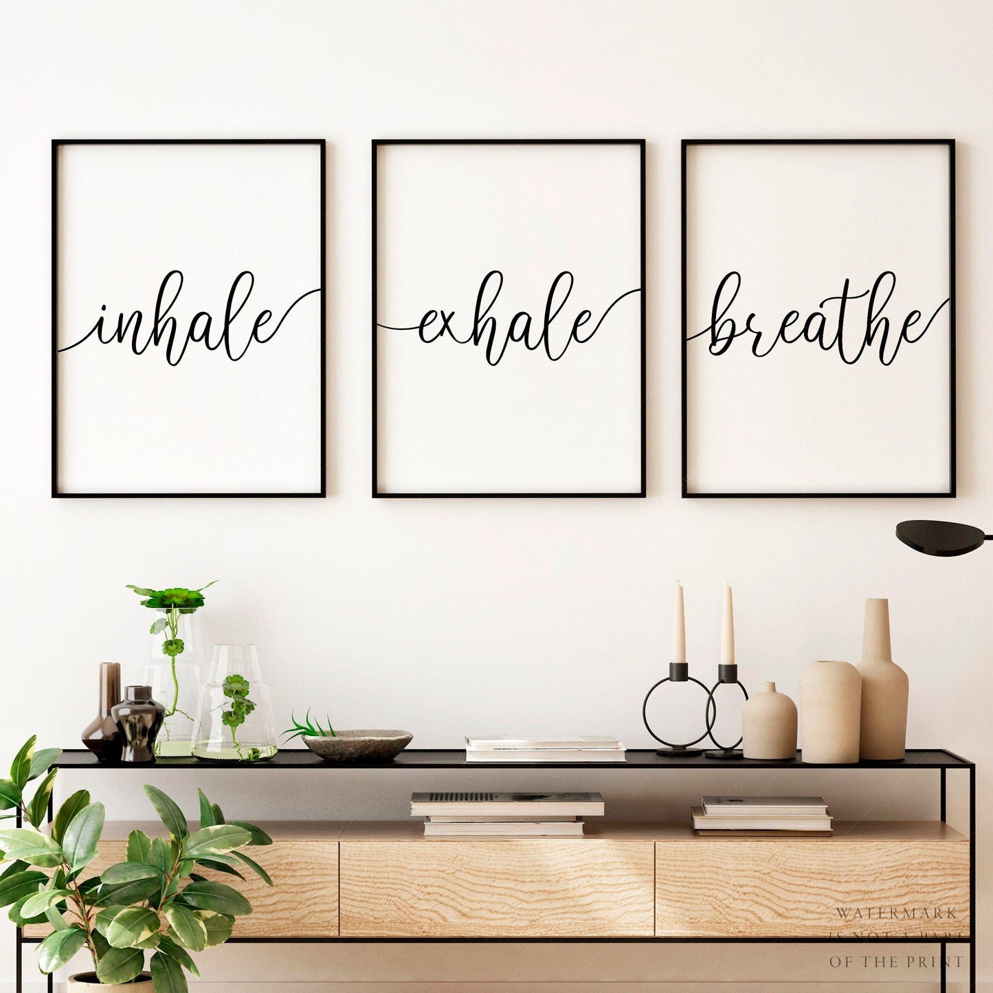 Home Poster Decor Set of 3 print, Bedroom Wall Art, Inhale Exhale Breathe, Above bed decor, Black White print, Mindfulness Art, Relax Sign up to 24"x36"