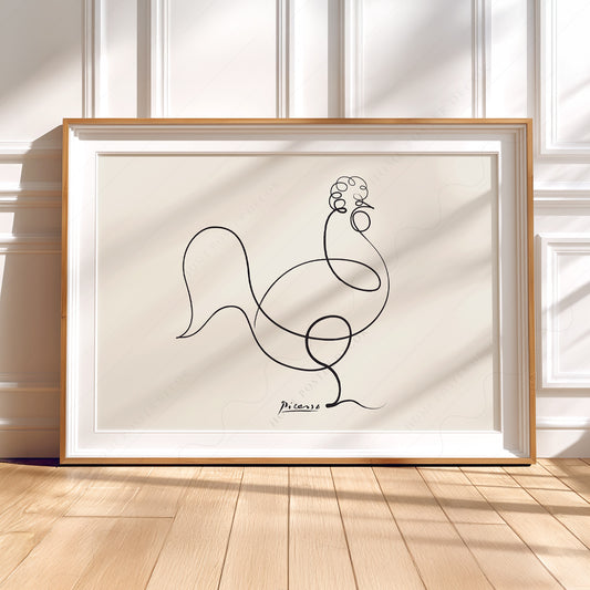 Pablo Picasso Le Coq The Rooster Line wall art print displayed in a bright modern living room