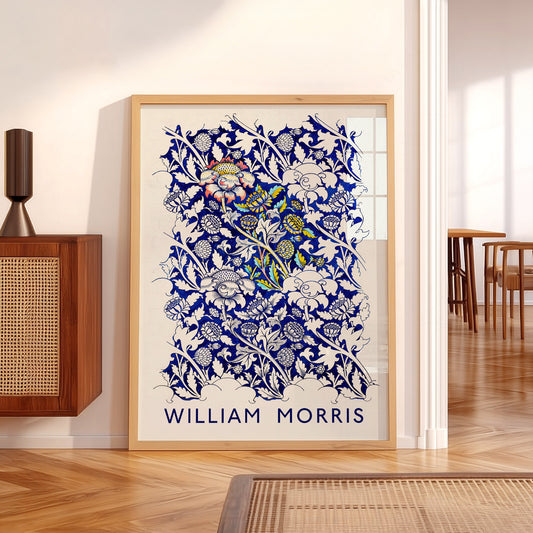 William Morris Wey Floral wall art print displayed in a bright modern living room