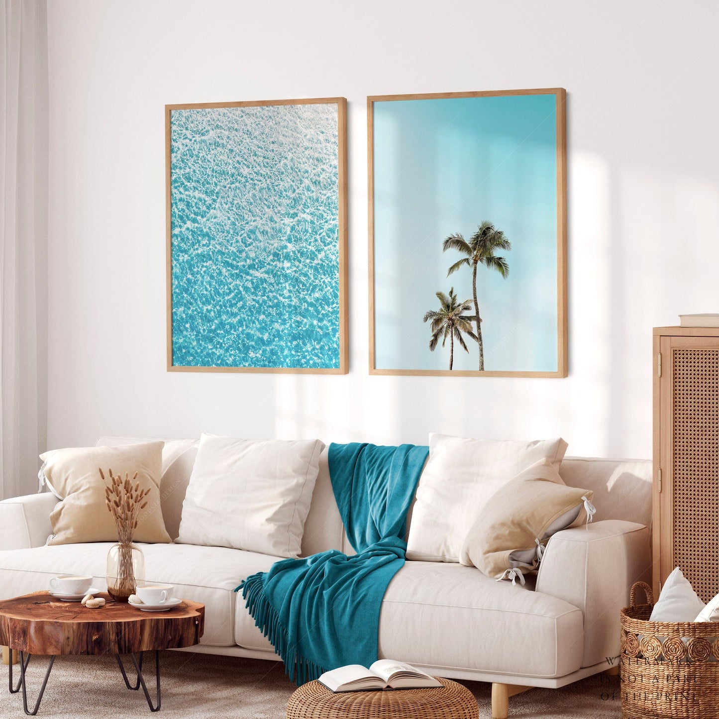 Home Poster Decor Set of 2 Stunning Blue Sky and Water Wall Art Print, Ocean Print, Tropical Palm Tree, Malibu Beach, Boho Decor, Beach Photo, Blue Wall Art, Set of 2