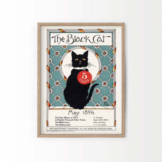 Home Poster Decor The Black Cat, Cat Lover Gift, Vintage Cat Wall Art, Cat Portrait, Animal Wall Art, Vintage Magazine, Le Chat Noir, Vintage Advertising