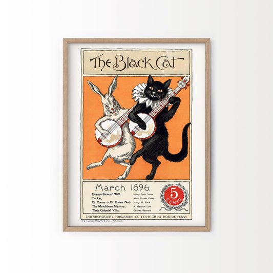 Home Poster Decor The Black Cat, Cover Magazine 1896, Vintage Cat Art, Vintage Animal Print, Vintage Rabbit, Music Poster, Funny Art, Friend Gift Idea Orange