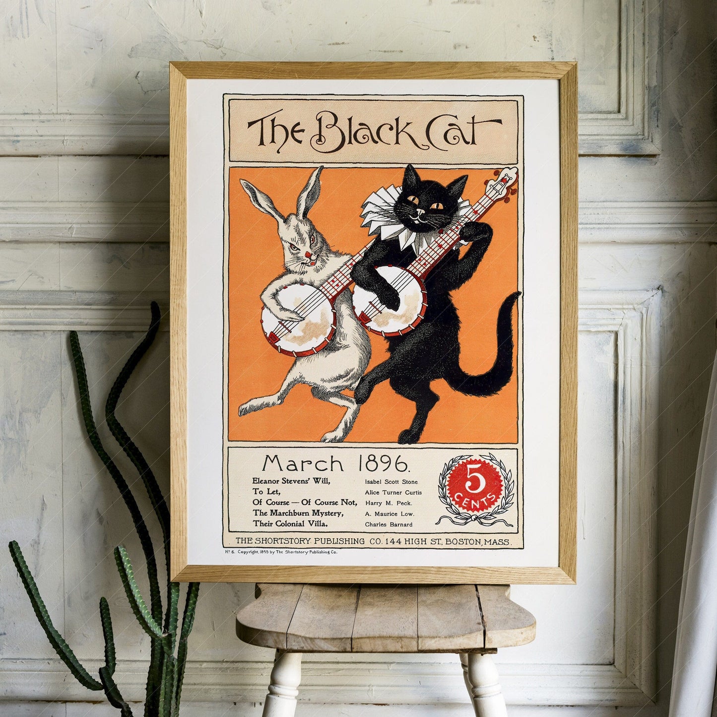 Home Poster Decor The Black Cat, Cover Magazine 1896, Vintage Cat Art, Vintage Animal Print, Vintage Rabbit, Music Poster, Funny Art, Friend Gift Idea Orange