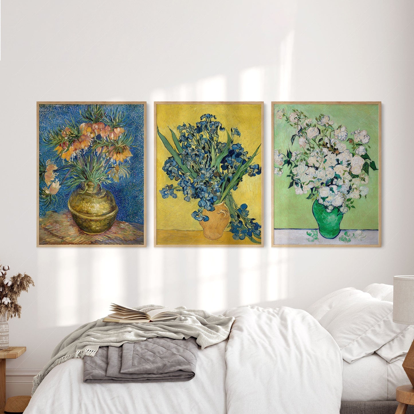 Home Poster Decor Vincent Van Gogh Set of 3 prints Flower in vase Irises still life Wedding gift Above bed set Classic wall art Van Gogh flowers Bedroom art