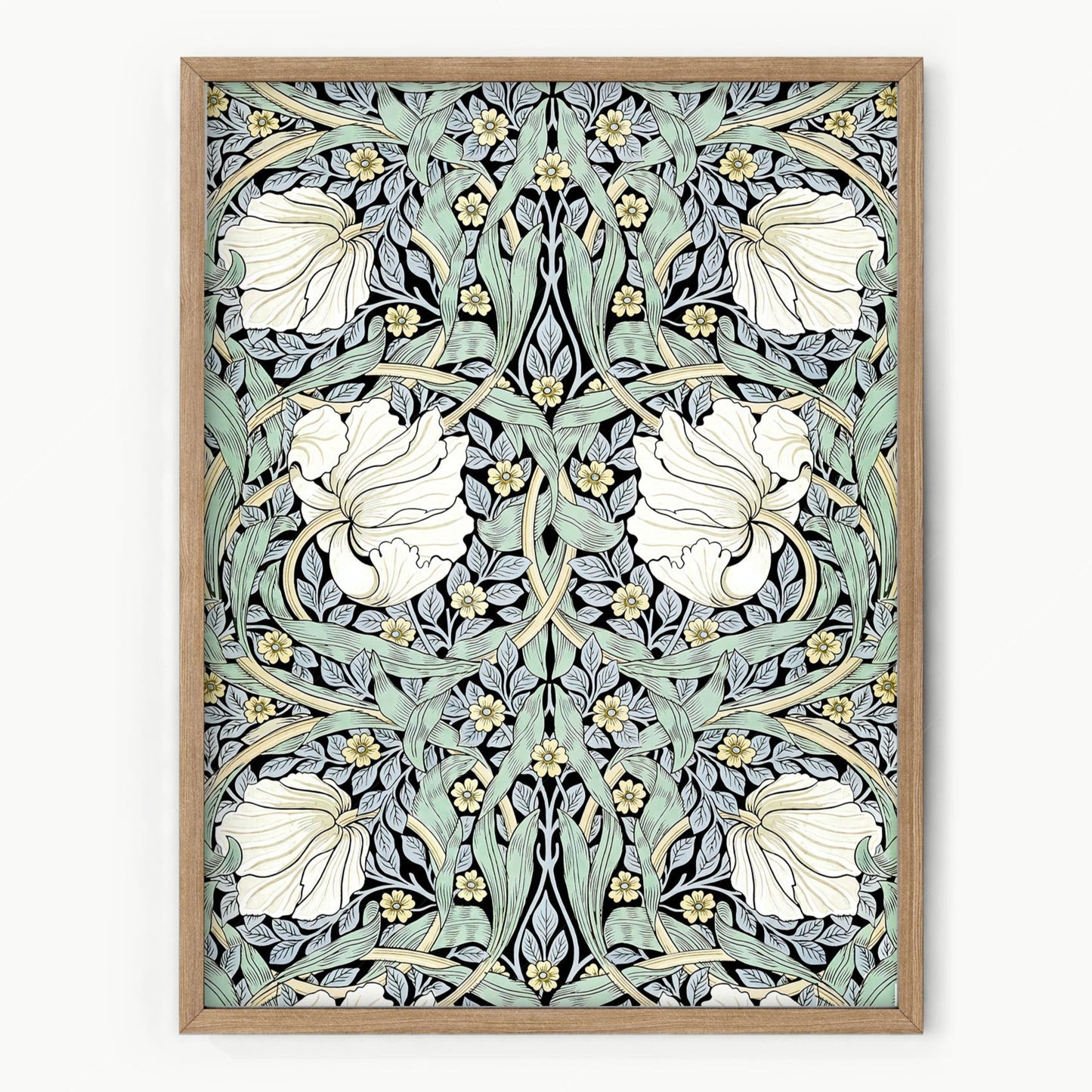 William Morris, Pimpernel Print, Green and White Floral Trellis pattern