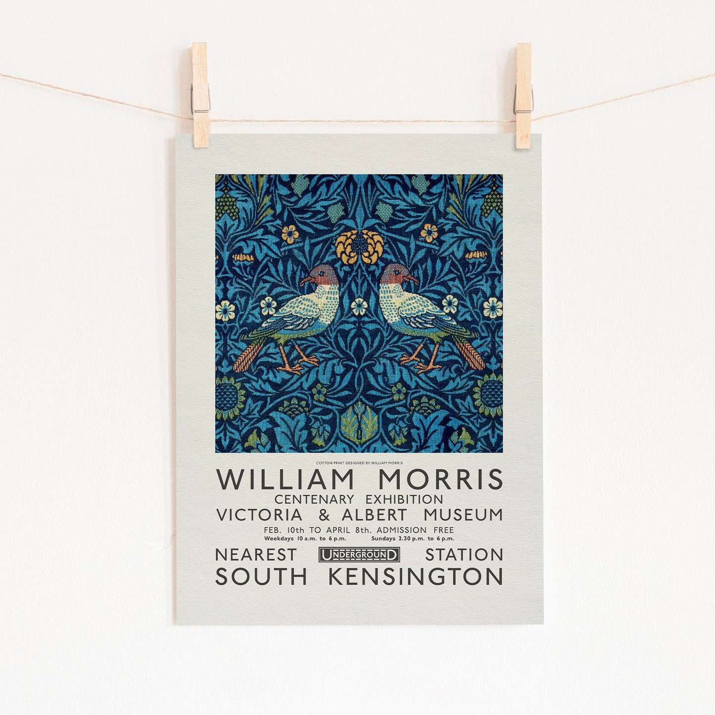 Home Poster Decor Single William Morris Poster, Antique Bird, Art Nouveau, Gift Idea, Dark Blue 32