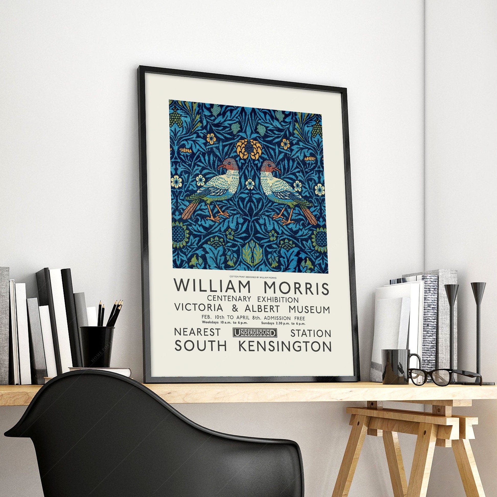 Home Poster Decor Single William Morris Poster, Antique Bird, Art Nouveau, Gift Idea, Dark Blue 32