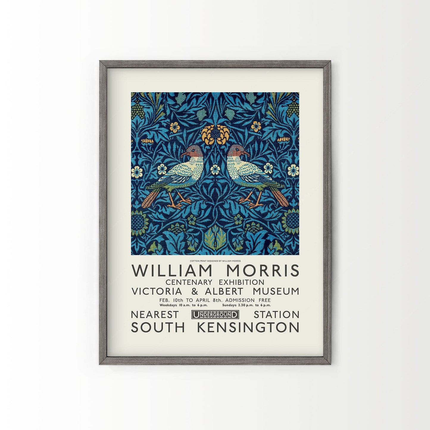 Home Poster Decor Single William Morris Poster, Antique Bird, Art Nouveau, Gift Idea, Dark Blue 32