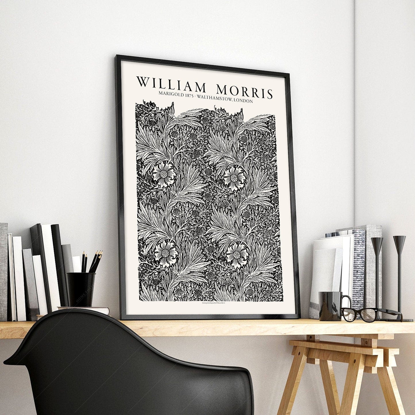 Home Poster Decor Single William Morris Print, Black Marigold Art, Morris Leaves Pattern, Exhibition Poster, Bedroom Wall Art, Gift Idea