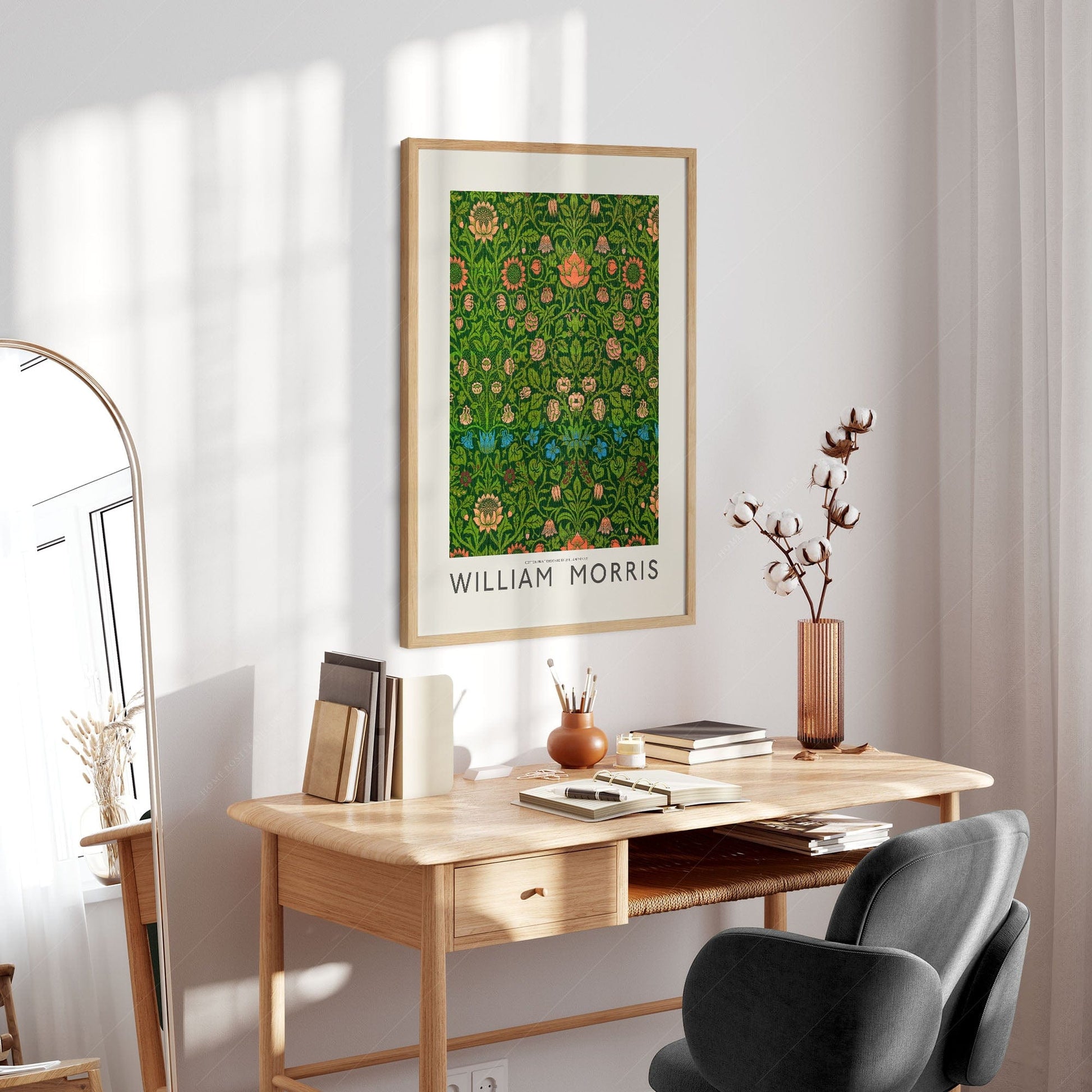 Home Poster Decor Single William Morris print, Flower Wall Art, Sunflower Print, Women Office Wall Decor, Emerald Green Abstract 25