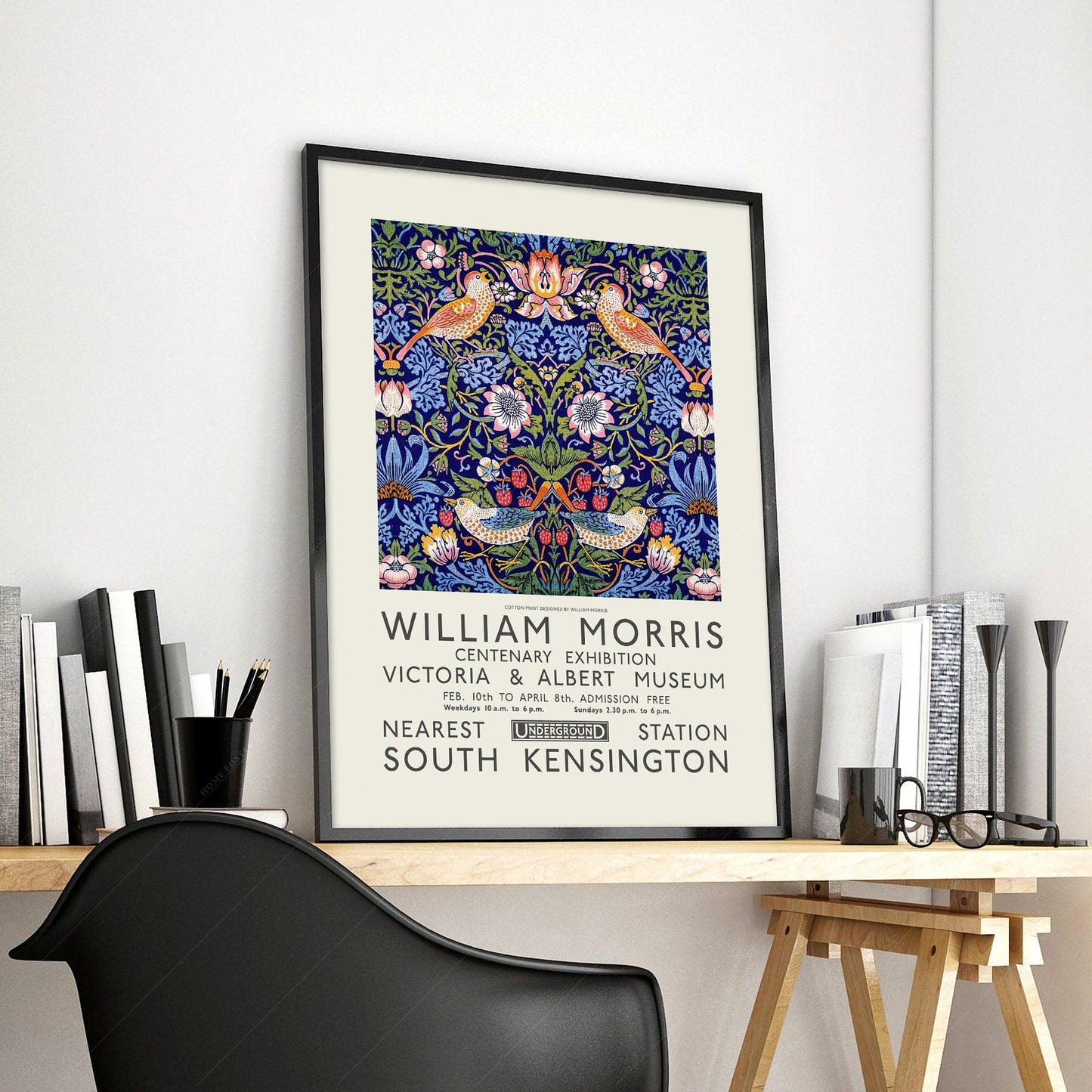 Home Poster Decor Single William Morris Print, Strawberry Thief, Bird Art, Fruits Pattern, Museum Exhibition