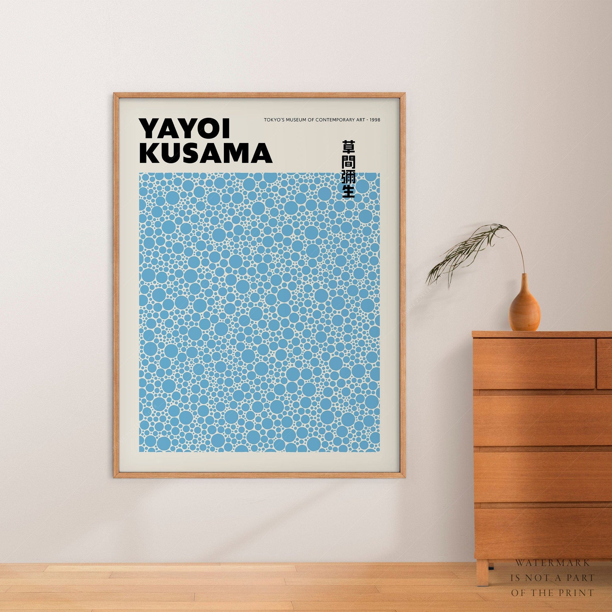 Home Poster Decor Yayoi Kusama Print, Contemporary Wall Decor, Blue Dots